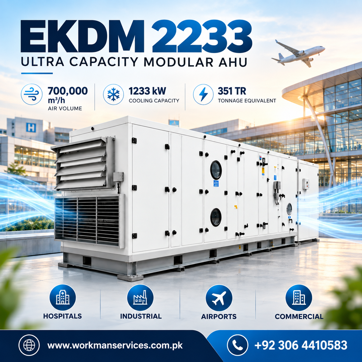 Euroklimat Modular Air Handling Unit (Cooling Capacity 1233 KW) 351 Ton 3 EKDM 2233 Air Handling Unit EKDM 2233 AHU Industrial Ventilation High Capacity Air Handling Unit Commercial Air Handling Unit